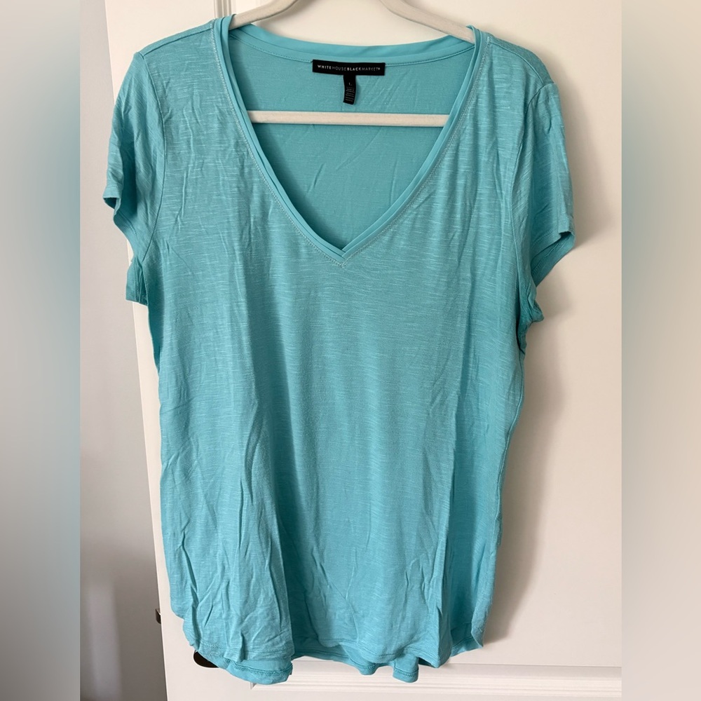 White House Black Market Women's Short Sleeve V-Neck Tee - Aqua